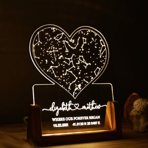 Veilleuse personnalisée en forme de coeur et de carte - Cadeau pour elle - Cadeau pour petite amie - Cadeau pour femme - Cadeau d'anniversaire personnalisé pour elle - Cadeau pour couple