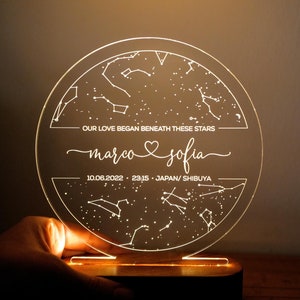 Lampada con grafico delle costellazioni personalizzato - Regalo per fidanzato/a/fidanzata - Grafico delle stelle per coppie - Regalo Mappa delle stelle su luce notturna - Coppia di Natale