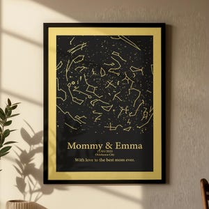 Carte des étoiles personnalisée pour maman - Impression personnalisée du ciel nocturne avec noms et message - Cadeau de fête des mères d'une fille ou d'un fils - Cadeau d'anniversaire pour maman