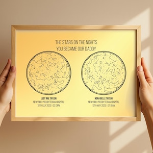 Carte des étoiles personnalisée pour papa, impression personnalisée de ciel nocturne en aluminium représentant les nuits de naissance des enfants, cadeau pour la fête des pères, poster unique pour papa