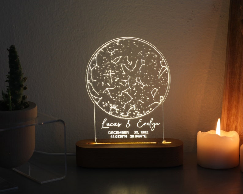 Star Map on Night Light Personalized Constellation Map Custom Night Sky Stars on Wedding Stars Chart Anniversary Gift Celestial zdjęcie 8