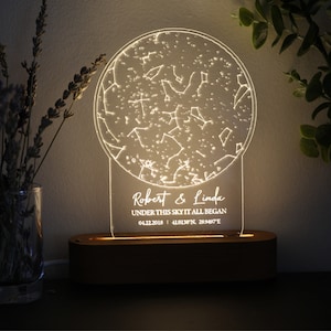 Carte des étoiles avec veilleuse - carte de la constellation personnalisée - ciel nocturne personnalisé - étoiles pour mariage - carte du ciel étoilé cadeau d'anniversaire - céleste