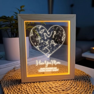 Carte du ciel étoilée, cadeau d'anniversaire de maman, cadeau fête des mères, cadeau belle-mère, carte des étoiles, veilleuse, carte de la constellation personnalisée, coeur de maman personnalisé