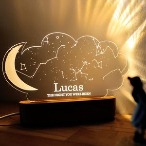 Veilleuse carte des étoiles le jour de votre naissance - Cadeau d'anniversaire personnalisé - Cadeau d'anniversaire 1er 2e 3e 13e 16e 18e 21e anniversaire - Anniversaire fille