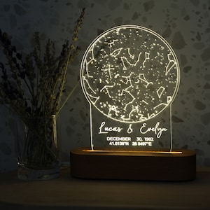 Star Map on Night Light Personalized Constellation Map Custom Night Sky Stars on Wedding Stars Chart Anniversary Gift Celestial image 3