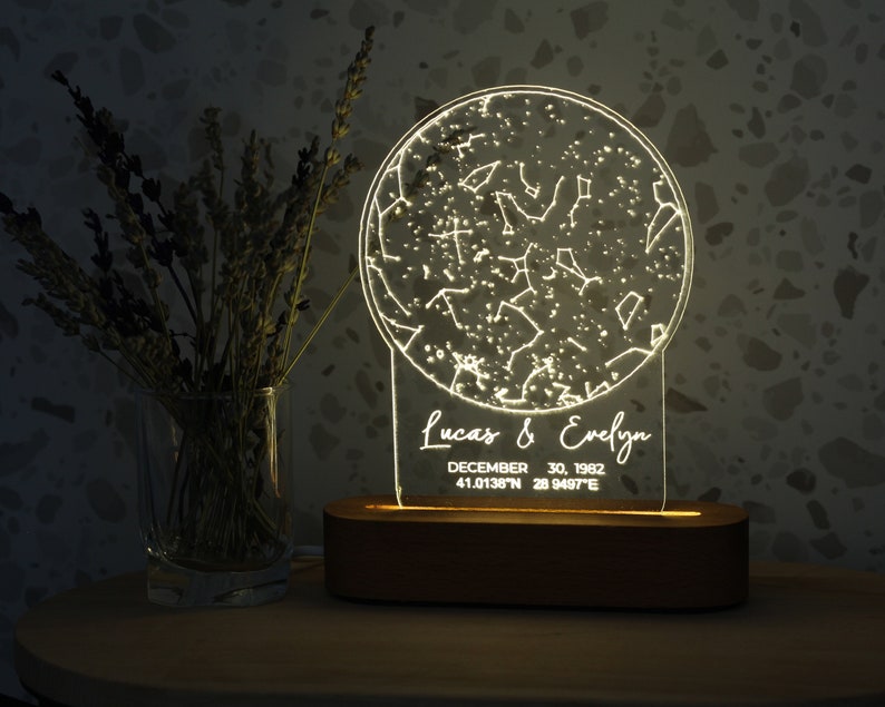 Star Map on Night Light Personalized Constellation Map Custom Night Sky Stars on Wedding Stars Chart Anniversary Gift Celestial zdjęcie 3