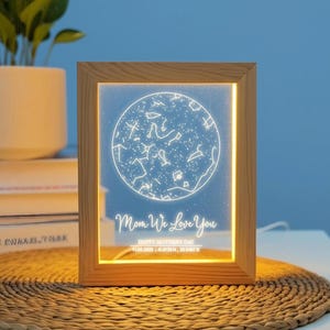 Carte personnalisée de la constellation - cadeau fête des mères d'un enfant - cadeau première maman - carte des étoiles avec veilleuse - cadeau belle-mère - carte des étoiles personnalisée