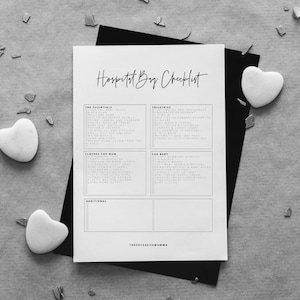Hospital Bag Printable Checklist, Productivity Planner, Hospital Bag Printable Template, Basic, Simple, Minimalist