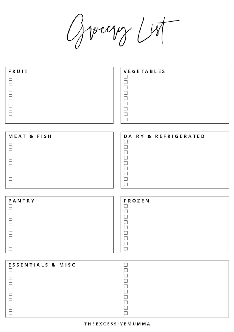 Shopping List Printable Checklist, Productivity Planner, Shopping List Printable Template, Basic ...