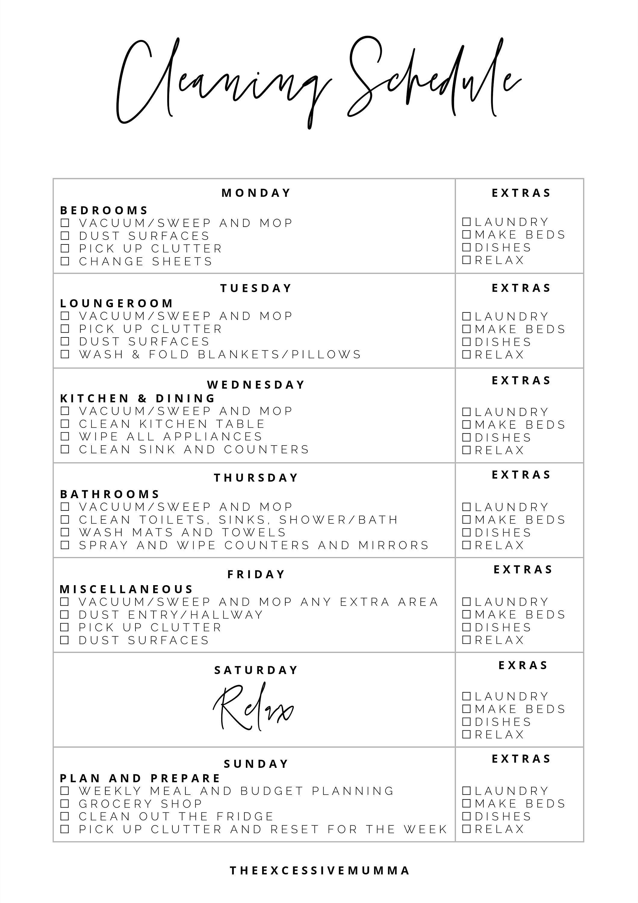 Cleaning Schedule Printable Checklist Productivity Planner Etsy Australia