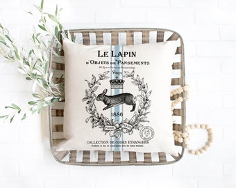 Le Lapin Wreath Bunny With Blue Stripe · Poduszka Farmhouse · Poduszka dekoracyjna · Poduszka 16x16 · Poduszka dekoracyjna