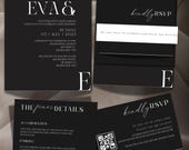 Black Wedding Invitation Set: Modern Invitation Suite (Digital Download)