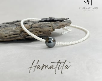 HEMATITE Minimalist Bracelet ,Natural Stone Dainty Bracelet, Healing Crystal Delicate Spiritual Protection December Birthstone Gifts
