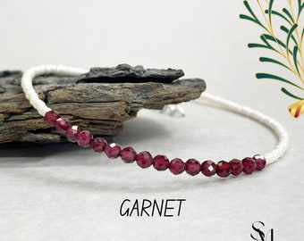 Minimalist Tiny Beads GARNET Bracelet -Natural Stone Dainty Bracelet, Healing Crystal Bracelet ,Spiritual Protection January Birthstone Gift