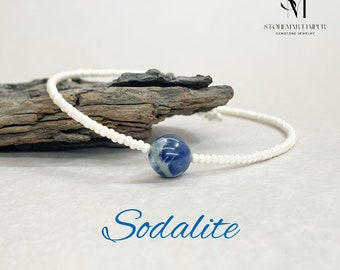 SODALITE Bracelet, Healing Anxiety Stress Relief Spiritual Protection Strength Balance Energy Crystal Jewelry, Adjustable Gifts Men
