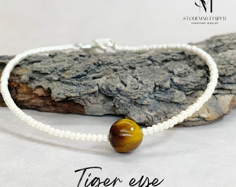 TIGERS EYE Beaded Bracelet Lucky Jewelry 8mm Genuine Yellow Brown Gemstone Stretch Bracelet Anklet Natural Healing Stone Strength Luck