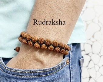 Rudraksha Bracelet- Natural Beaded Birthstone Handmade Semi Precious Stacking Layering Gemstone Jewelry, Bracelet for Men, Positive Energy