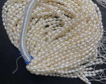 Genuine Fresh Water Pearl- White Rice Seed Beads Natural Tiny Loose Strand Real Small Pearl for Jewelry making, 2.5mm 3mm x 5mm 5.5mm