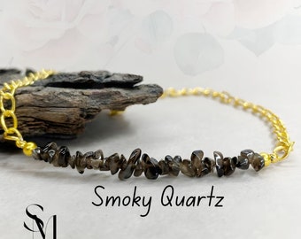 SMOKY QUARTZ Gemstone Bracelet- Delicate Tiny Gemstone & Gold Fill or Sterling Silver Bracelet, Stacking Bracelet, Healing Crystal Bracelet