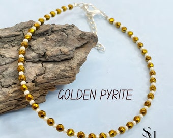 Delicate PYRITE Bracelet- Natural Stone Dainty Bracelet, Healing Crystal Minimalist Yoga Bracelet ,Spiritual Protection Gift