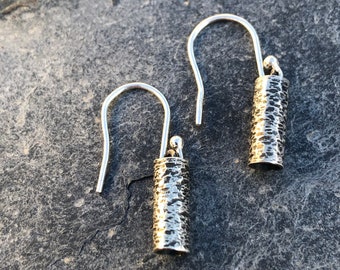 Textured Oxidised Silver Tube Earrings