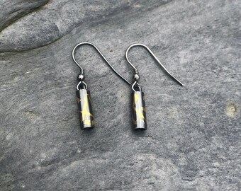 Keum Boo Tube Earrings, Fine Silver & 24K Gold