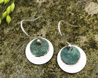 Silver and Verdigris Found Brass Earrings