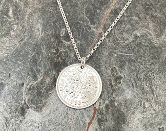 Silver Sixpence Pendant Necklace from 1953 to 1967