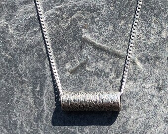 Textured oxidised Silver Tube pendant with chain