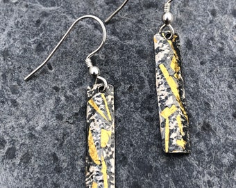 Fine Silver & 24k Gold Keum Boo Long Lace Textured Earrings