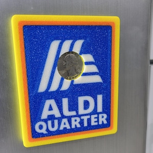 Imán para nevera Aldi con soporte para monedas de 25 centavos