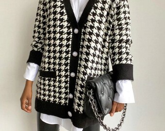 black and white sweater jacket