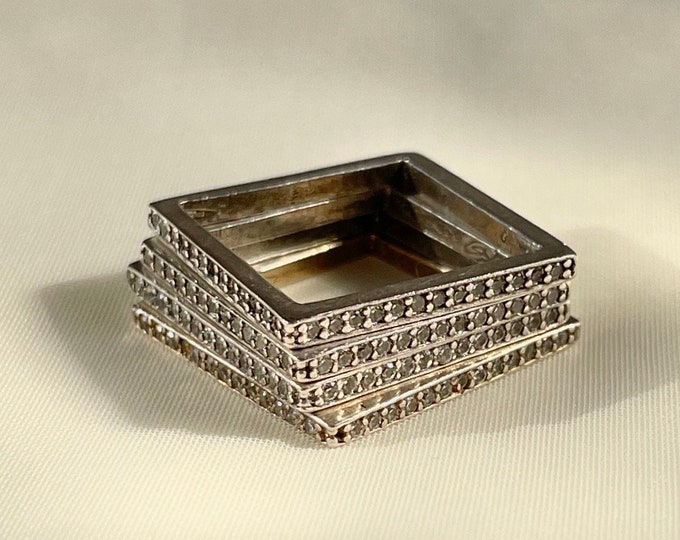 Square Stackable Ring Set 925 Sterling Silver