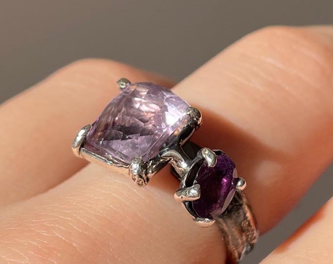Double Amethyst Ring Sterling Silver