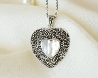 Mother of Pearl Heart Pendant 925 Sterling Silver