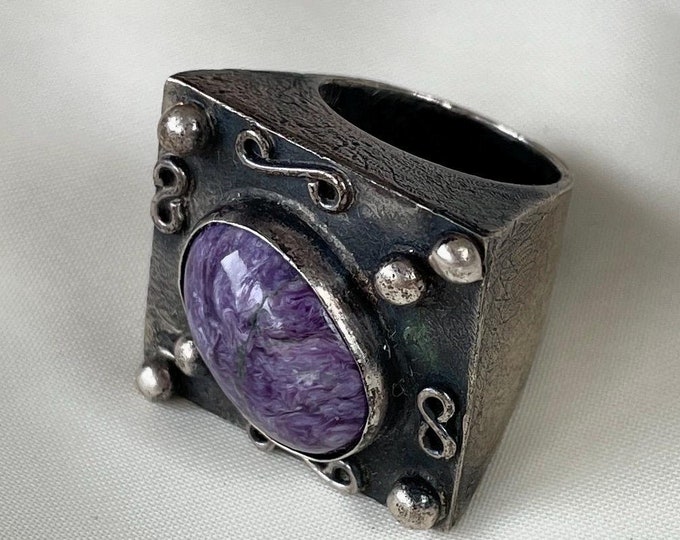 Big Charoite Ring Sterling Silver