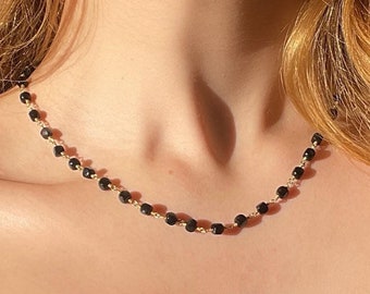Black Spinel Chain Necklace Gold