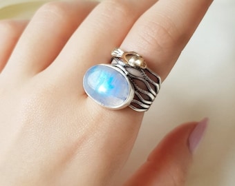 Moonstone Ring With Bird 925 Sterling Silver