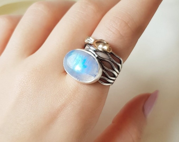Moonstone Ring With Bird 925 Sterling Silver