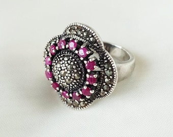 Vintage Ruby Ring 925 Sterling Silver