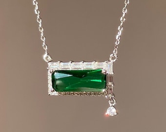 Baguette Crystal Necklace Sterling Silver