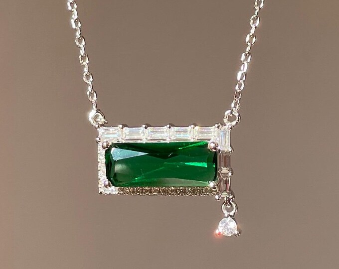 Baguette Crystal Necklace Sterling Silver