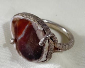 Agate Slice Ring Sterling Silver, Raw Agate Ring, Natural Stone Statement Ring, Unisex Ring, Boho Artisan Ring, Earthy Jewelry