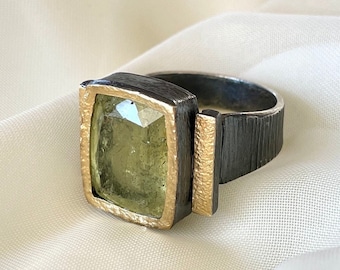 Rare Green Aquamarine Ring 925 Sterling Silver