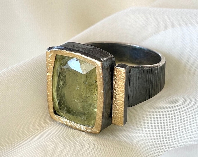 Rare Green Aquamarine Ring 925 Sterling Silver