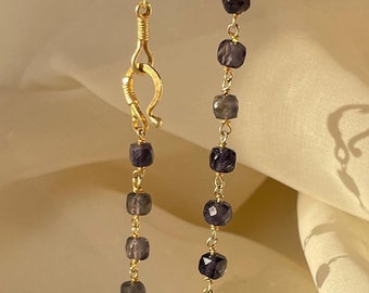 Sapphire Beaded Necklace 18k Gold Plated