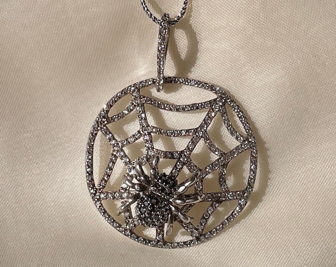 Spider Web Halloween Pendant Necklace 925 Sterling Silver