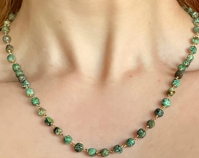 African Turquoise Necklace 18k Gold Plated