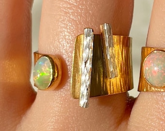 Opal Open Band Ring 22k Gold 925 Sterling Silver