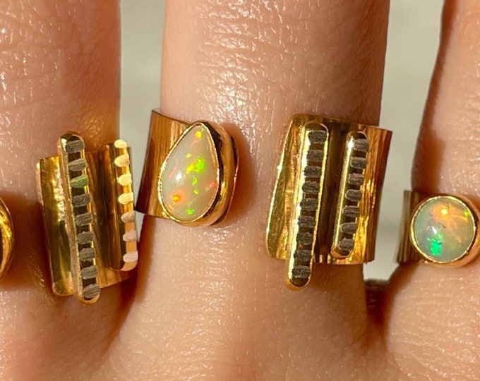 Opal Open Band Ring 22k Gold 925 Sterling Silver